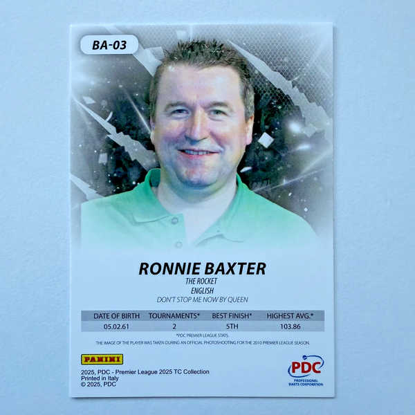 Panini PDC Premier League 2025 Ronnie Baxter Blue /80 Darts Card