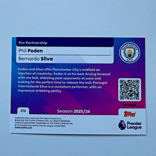Topps Premier League 25/26 Foden Silva Pro Partnership Yellow /299 Card