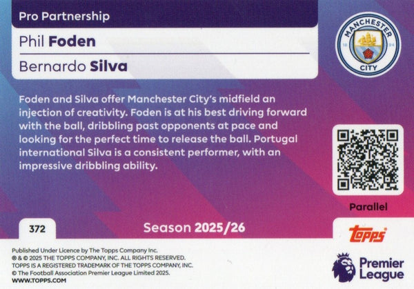 Topps Premier League 25/26 Foden Silva Pro Partnership Yellow /299 Card