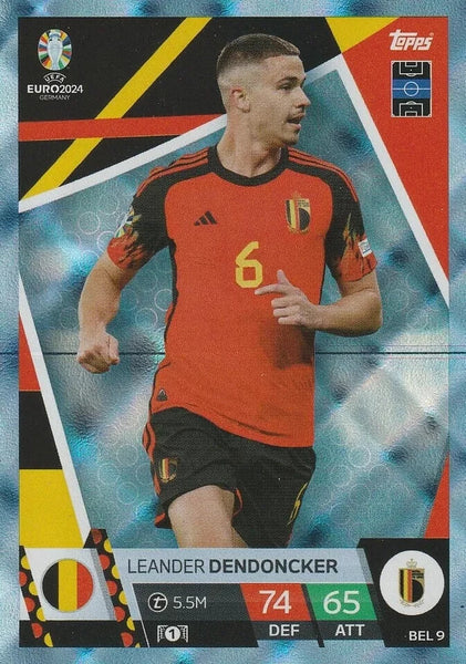 Match Attax Euro 2024 Leander Dendoncker Crystal Parallel Blue Topps Card