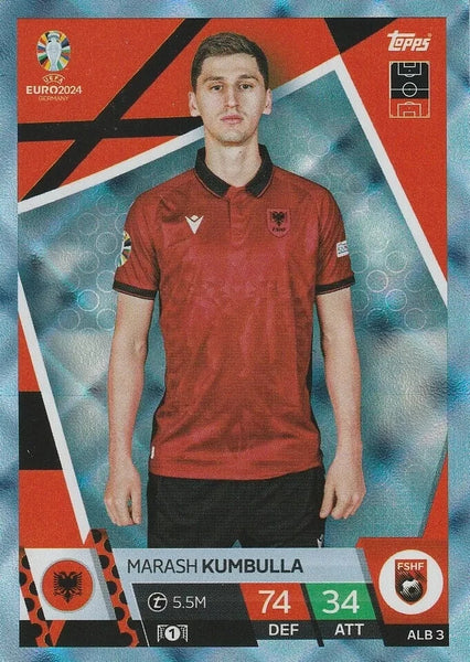 Match Attax Euro 2024 Marash Kumbulla Albania Crystal Parallel Blue Topps Card