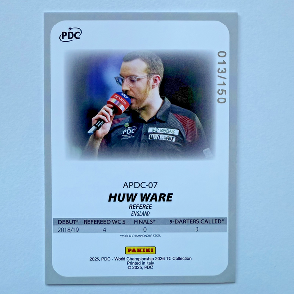 Panini 2026 PDC Huw Ware Referee Parallel /150 Darts World Championship Card