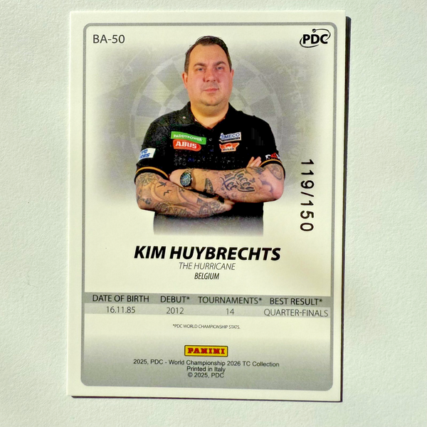 Panini 2026 PDC Kim Huybrechts Blue Parallel /150 Darts World Championship Card