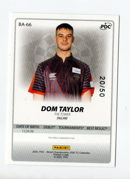Panini 2026 PDC Dom Taylor Base Red Parallel /50 Darts World Championship Card
