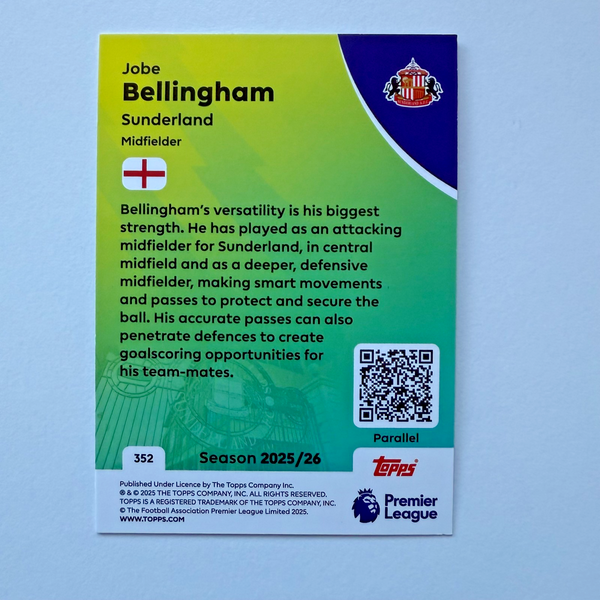 Topps Premier League 25/26 Jobe Bellingham RC Rookie Green /499 Sunderland Card
