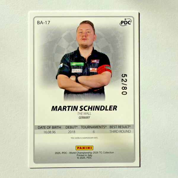 Panini 2026 PDC Martin Schindler Base Parallel /80 Darts World Championship Card