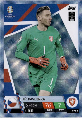 Match Attax Euro 2024 Jiri Pavlenka Czechia Crystal Parallel Blue Topps Card