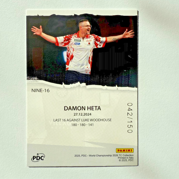 Panini 2026 PDC Damon Heta 9 Dart Club /150 Darts World Championship Card