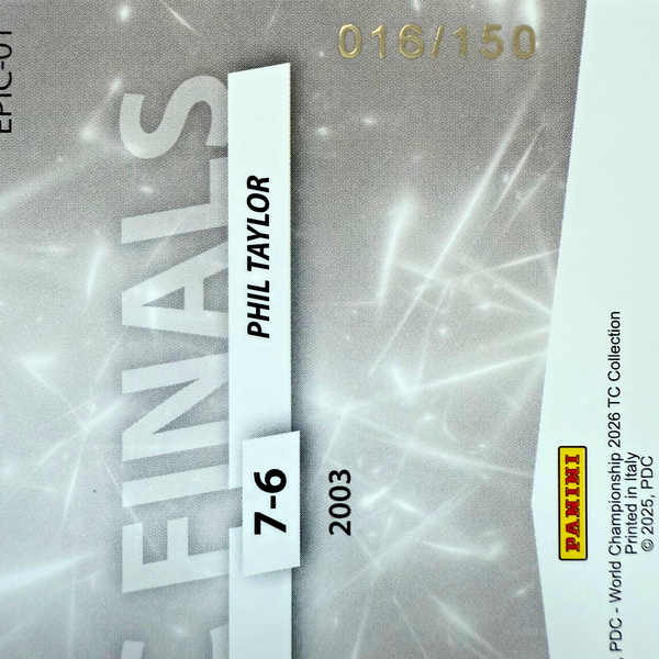 Panini 2026 PDC John Part Phil Taylor Epic Finals /150 Darts Trading Card