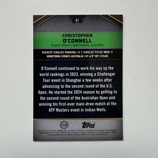 Topps 2024 Graphite Tennis Christopher O'Connell Green Refractor Chrome /199