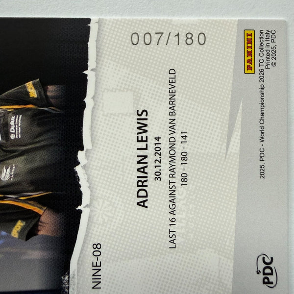 Panini 2026 PDC World Championship Darts Adrian Lewis 9 Dart Club Card /180