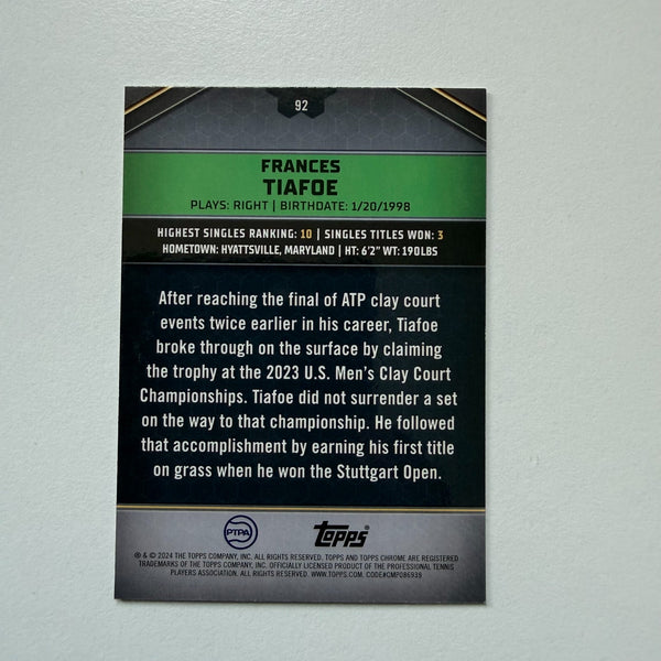Topps 2024 Graphite Tennis Frances Tiafoe Green Parallel Refractor Card /75