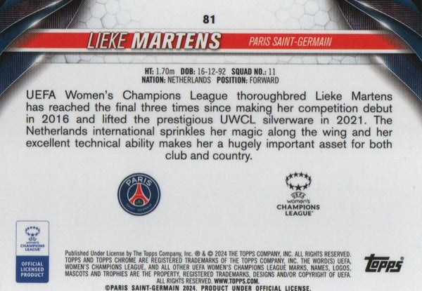 Topps Womens Chrome 2023-2024 Lieke Martens Paris Parallel 32/250 Card