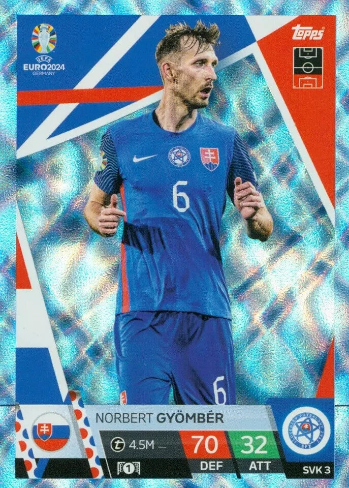 Match Attax Euro 2024 Norbert Gyomber Slovakia Crystal Parallel Blue Topps Card