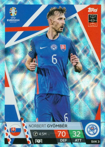 Match Attax Euro 2024 Norbert Gyomber Slovakia Crystal Parallel Blue Topps Card