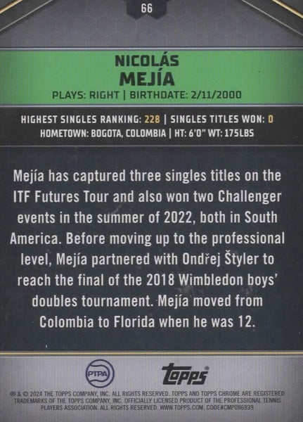 Topps 2024 Graphite Tennis Nicolas Mejia Green Parallel Chrome Card 8/75