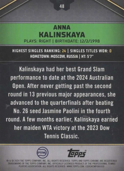 Topps 2024 Graphite Tennis Anna Kalinskaya Green Parallel Refractor Card 137/199