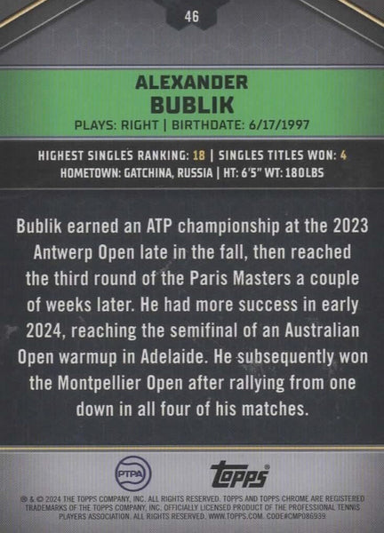 Topps 2024 Graphite Tennis Alexander Bublik Blue Refractor Parallel Card 8/50