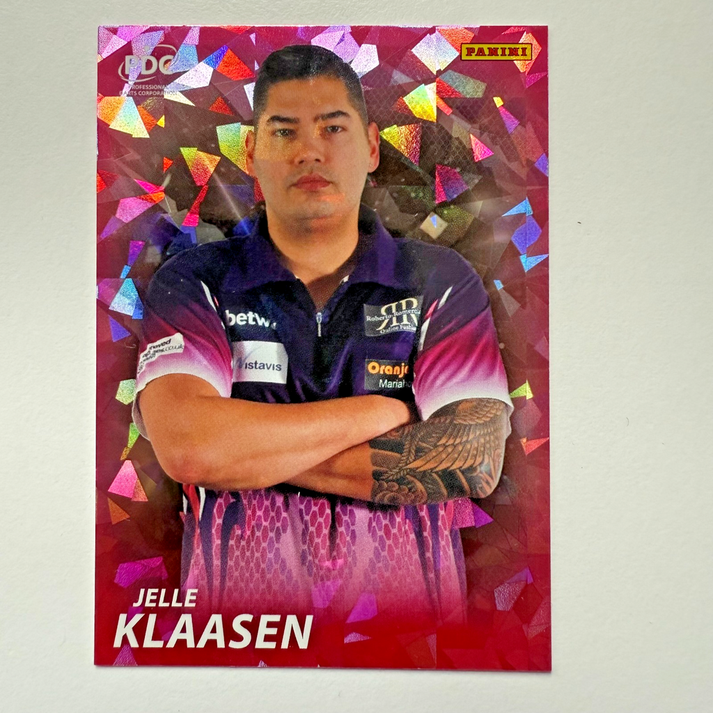 Panini PDC Premier League 2025 Jelle Klaasen Pink Cracked Ice Card
