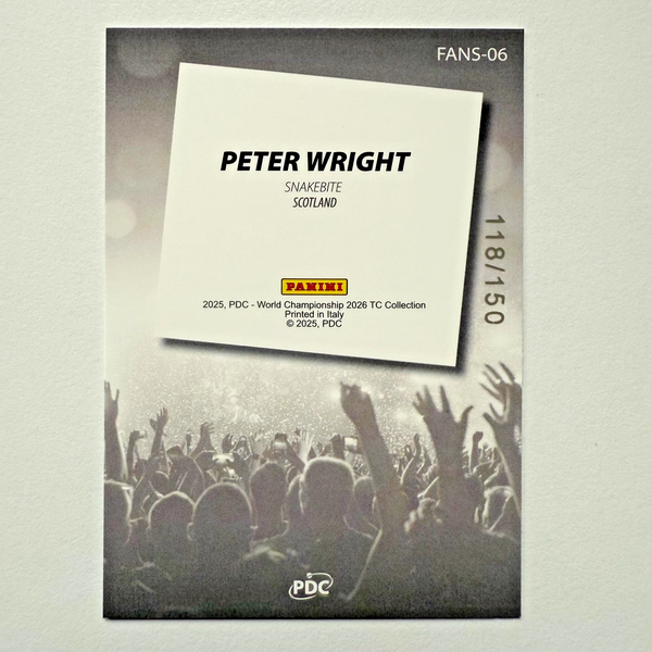 Panini 2026 PDC Peter Wright Fans Favourite /150 Darts World Championship Card
