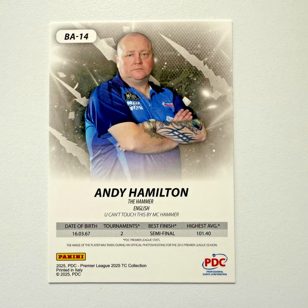 Panini PDC Premier League 2025 Andy Hamilton Pink Cracked Ice Card