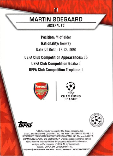 Topps Superstars 2024 Martin Odegaard Arsenal Uncommon Card #11 UCL 23/24