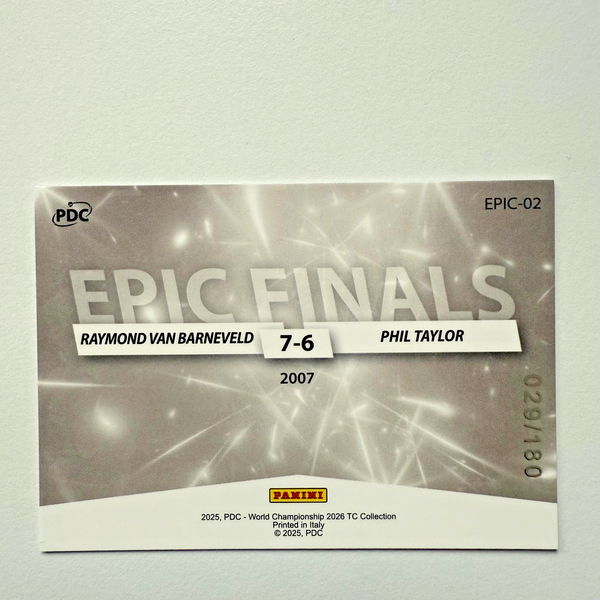 Panini 2026 PDC Van Barneveld Taylor Epic Finals /180 Darts World Championship