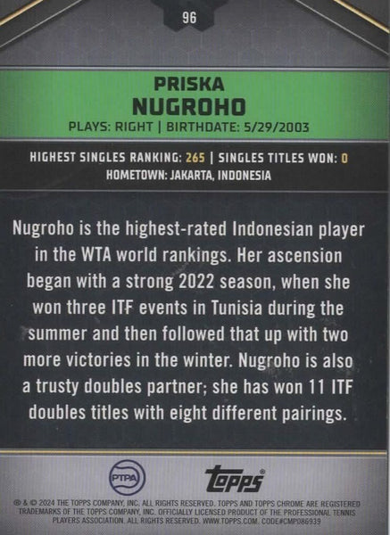 Topps 2024 Graphite Tennis Priska Nugroho Green Refractor Chrome Card 94/199