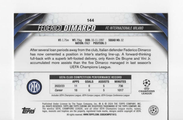 Topps Chrome UCC 2023/24 Federico Dimarco Inter Milan Green Parallel /399 #144