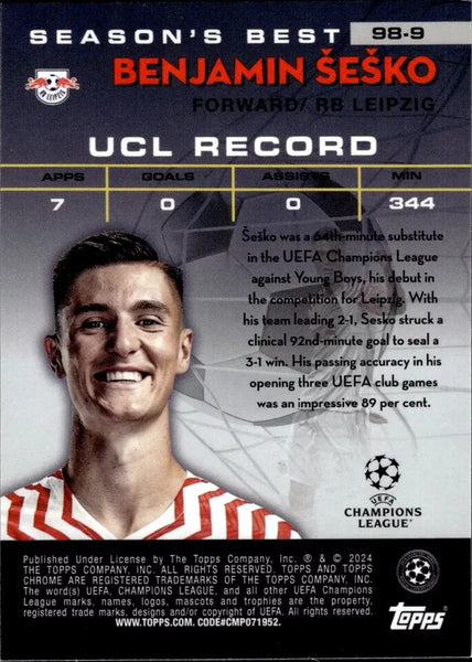Topps Chrome UEFA 2023/24 Benjamin Sesko Shooting Stars RB Leipzig Insert
