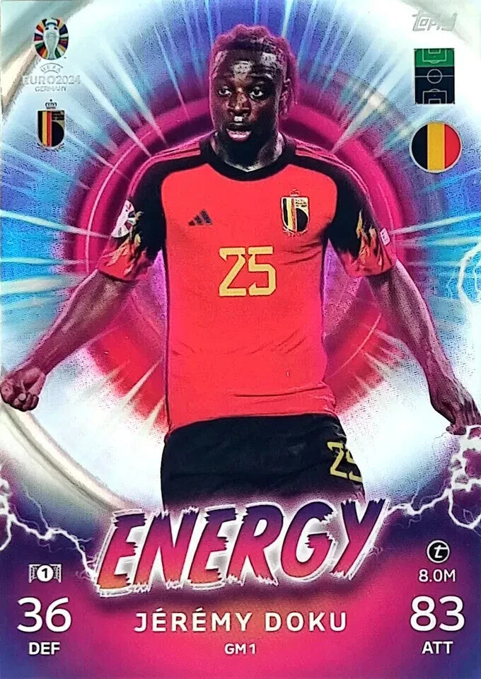 Match Attax Euro 2024 Jeremy Doku Energy Belgium Topps UEFA Card GM1