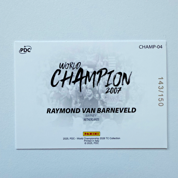 Panini 2026 PDC Raymond Van Barneveld Champion /150 Darts Trading Card