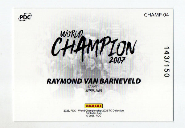 Panini 2026 PDC Raymond Van Barneveld Champion /150 Darts Trading Card