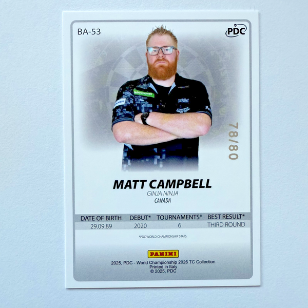 Panini 2026 PDC Matt Campbell Base Parallel /80 Darts World Championship Card