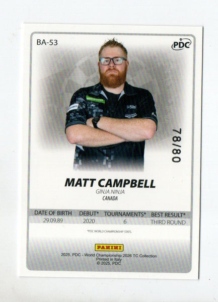 Panini 2026 PDC Matt Campbell Base Parallel /80 Darts World Championship Card