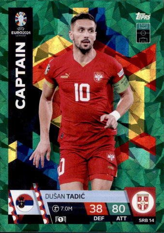 Match Attax Euro 2024 Dusan Tadic Crystal Parallel Green Emerald Captain Card