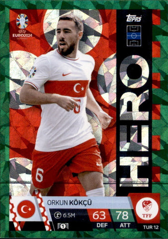 Match Attax Euro 2024 Orkun Kökcü Turkey Crystal Parallel Green Hero Topps Card