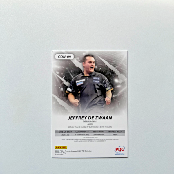 Panini PDC Premier League 2025 Jeffrey De Zwaan Contenders /50 Darts