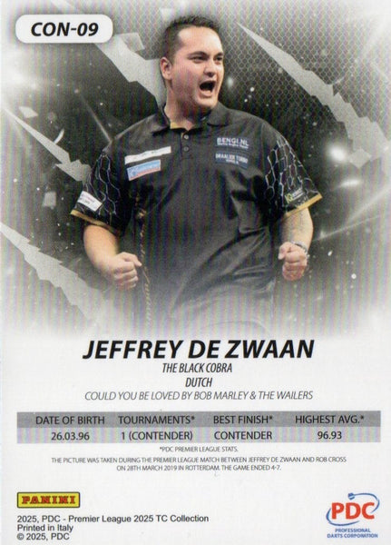 Panini PDC Premier League 2025 Jeffrey De Zwaan Contenders /50 Darts