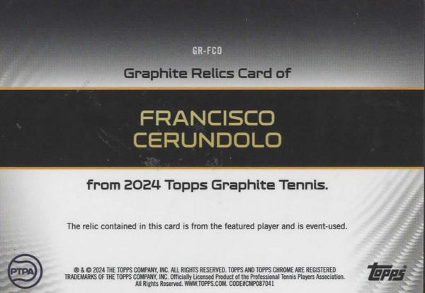 2024 Topps Graphite Tennis Francisco Cerundolo Pink Relic /15 MGC 9 Graded Card