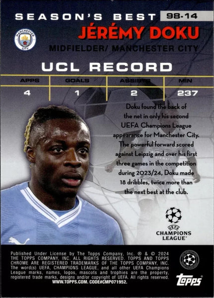 Topps Chrome Hobby UEFA Club Competitions 23/24 Jeremy Doku City Shooting Stars