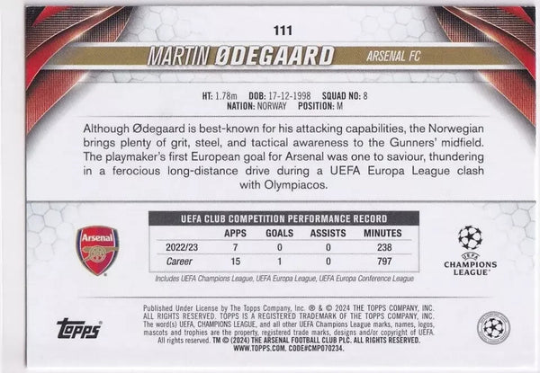 Topps Chrome Hobby UCC Champions League 23/24 Martin Odegaard Arsenal Card #111