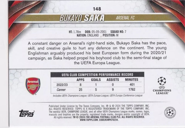 Topps Chrome Hobby UCC Champions League 23/24 Bukayo Saka Arsenal Card #148