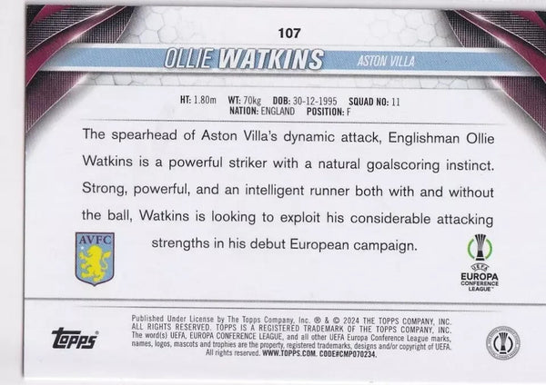 Topps Chrome Hobby UCC Champions League 23/24 Ollie Watkins Aston Villa Card