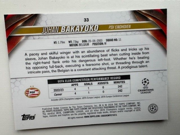 Topps Chrome Hobby UCC Champions League 2023/24 Johan Bakayoko Future Stars