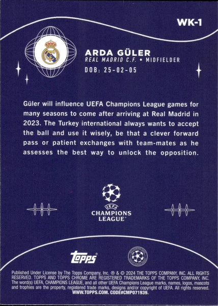 Topps Chrome Hobby UCC 2023/24 Arda Guler Wonderkids Real Madrid Card WK-1