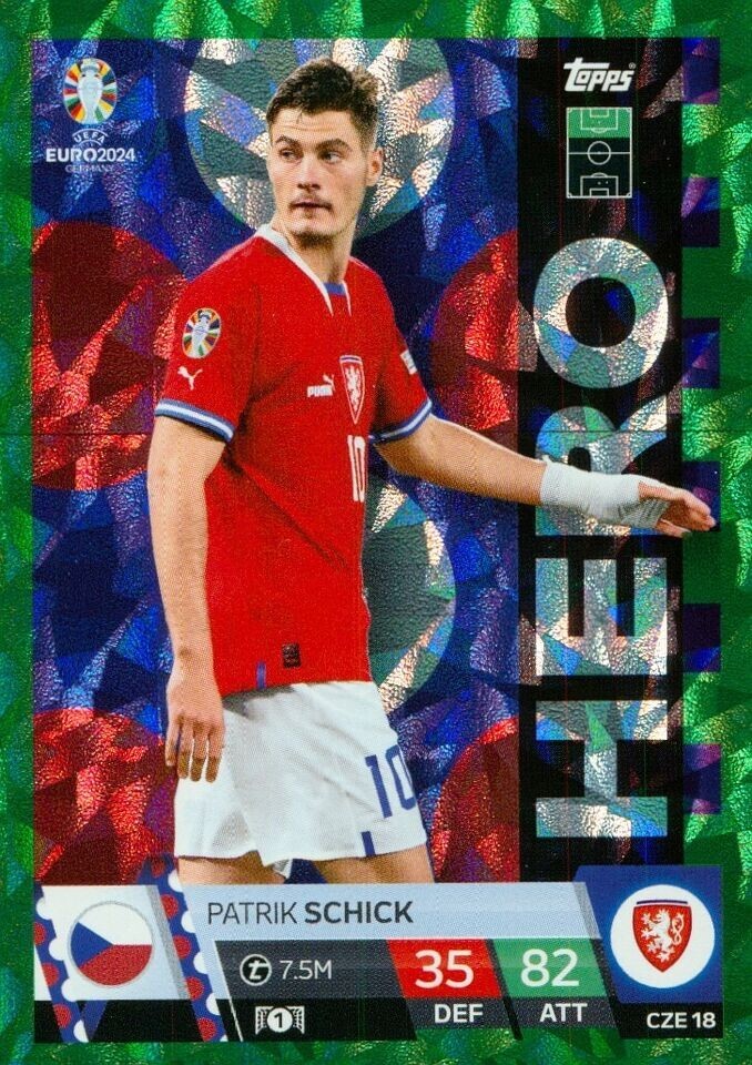 Match Attax Euro 2024 Patrik Schick Czechia Crystal Parallel Emerald Hero Card