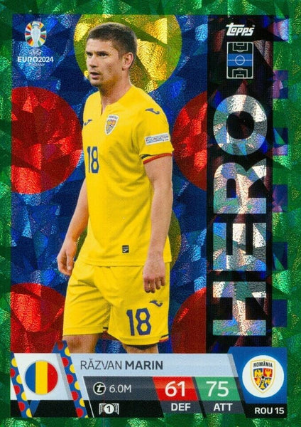Match Attax Euro 2024 Razvan Marin Romania Crystal Parallel Green Hero Card