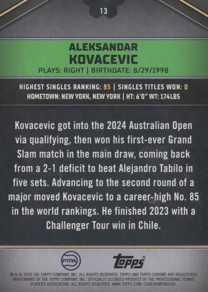 Topps 2024 Graphite Tennis Aleksandar Kovacevic Green Rookie Chrome /199