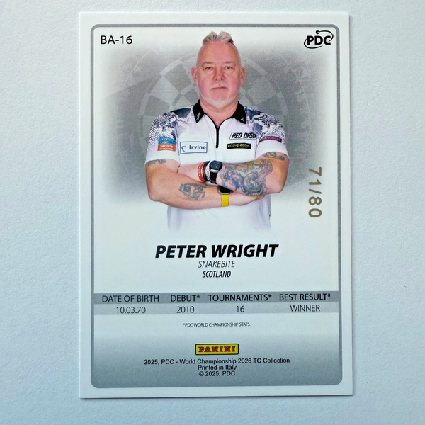 Panini 2026 PDC Peter Wright Base Parallel /80 Darts World Championship Card